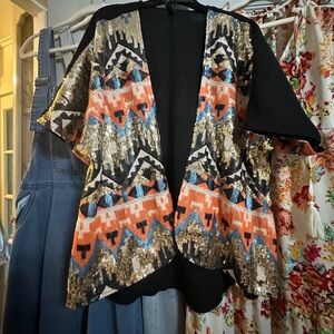 Entro Black and Orange Sequin Cardigan